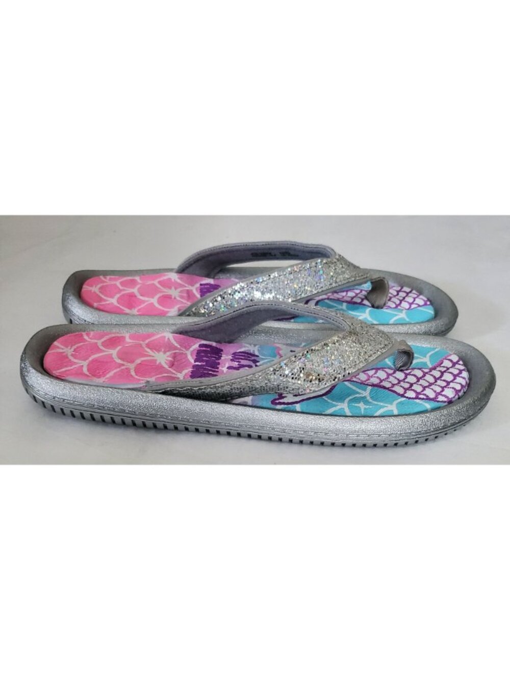 Elli By Capelli Girl's Let's Be Mermaid Pool Slides Flip Flop Silver/Blue Sz 3-4 - Picture 8 of 16